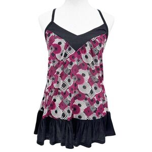 Julie's Closet Womens M Babydoll Ruffle Cami‎ Tank Top Y2K Geometric USA